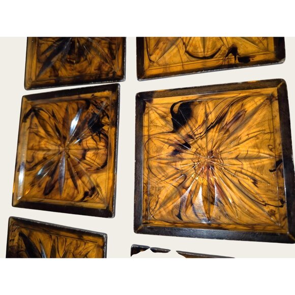 Vintage Amber Lucite Duracite Coasters Set Of 8 With Box Mcm - Picture 7 of 10